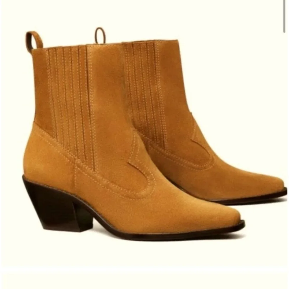 Tory Burch Western Suede Leather Women's Ankle Bootie Rhum Size 5